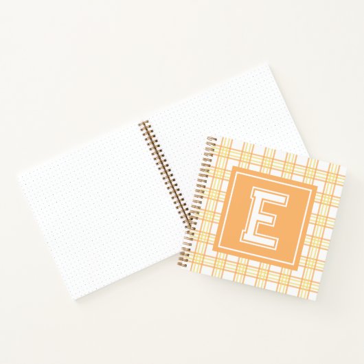 Preppy Plaid Varsity Monogram Orange Yellow Square ノートブック (内部)