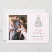 Preppy Plum Hand-Drawn Bows Christmas Tree Photo シーズンカード (正面)