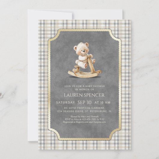 Preppy Polo Bear Baby Shower 招待状 (正面)