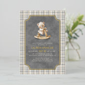 Preppy Polo Bear Baby Shower 箔招待状 (立ち正面)