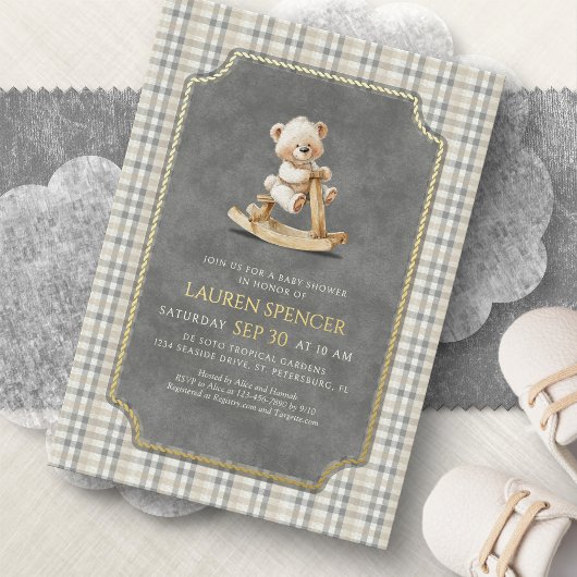 Preppy Polo Bear Baby Shower 箔招待状