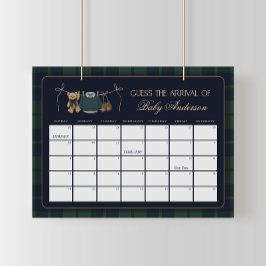 Preppy Polo Teddy Bear Baby Due Date Calendar ポスター