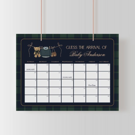 Preppy Polo Teddy Bear Baby Due Date Calendar ポスター