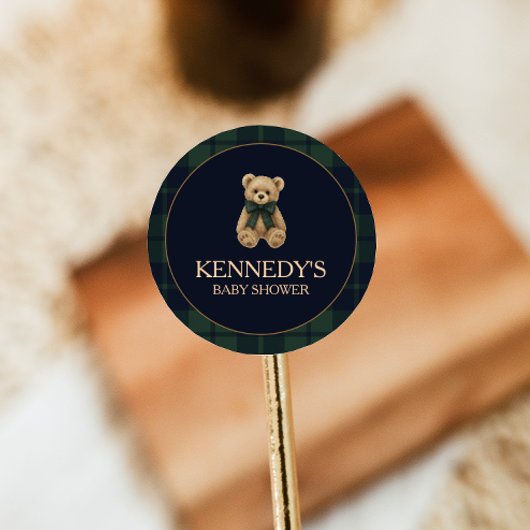 Preppy Polo Teddy Bear Baby Shower ラウンドシール