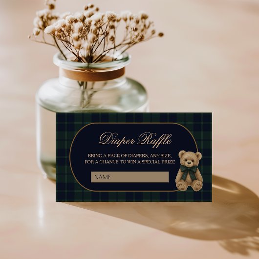 Preppy Polo Teddy Bear Baby Shower Diaper Raffle エンクロージャーカード