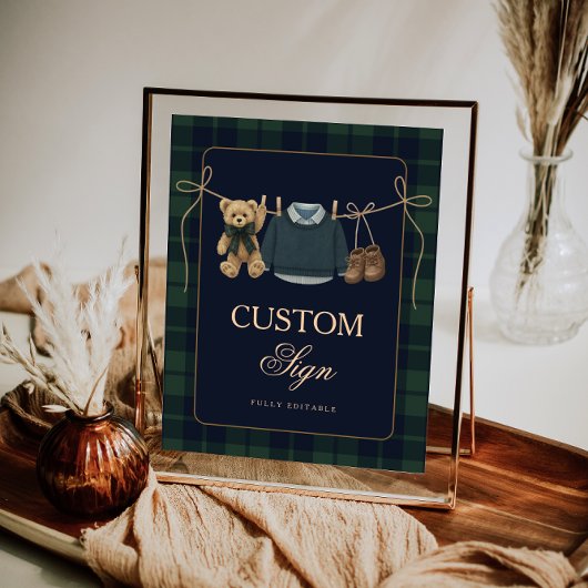 Preppy Polo Teddy Bear Baby Shower Editable Table  ポスター