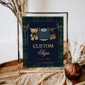 Preppy Polo Teddy Bear Baby Shower Editable Table  ポスター