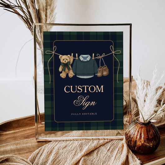 Preppy Polo Teddy Bear Baby Shower Editable Table  ポスター