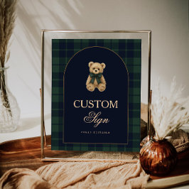 Preppy Polo Teddy Bear Baby Shower Editable Table  ポスター