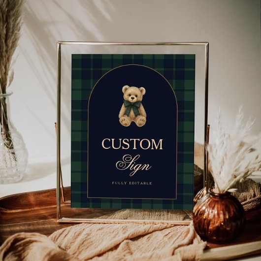 Preppy Polo Teddy Bear Baby Shower Editable Table ポスター