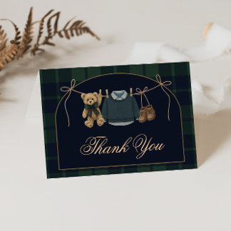 Preppy Polo Teddy Bear Baby Shower Thank You Card サンキューカード