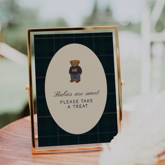Preppy Polo Teddy Bear Baby Shower Treat Sign