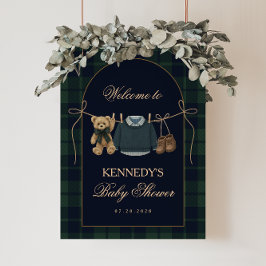 Preppy Polo Teddy Bear Baby Shower Welcome Sign ポスター