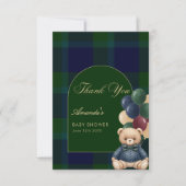 Preppy Polo Teddy Bear Classic Luxury Baby Shower サンキューカード (正面)