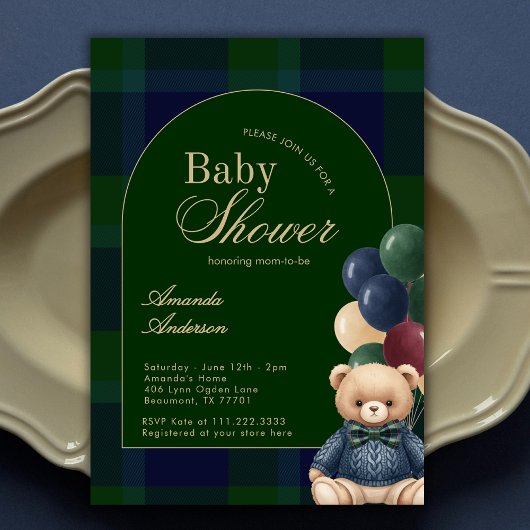 Preppy Polo Teddy Bear Classic Luxury Baby Shower 招待状
