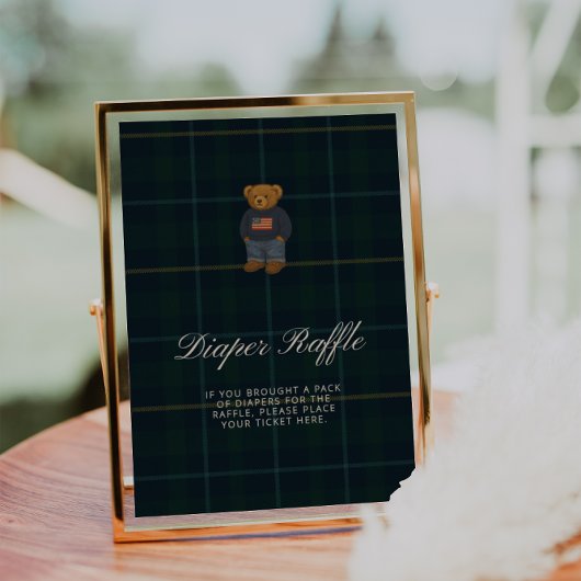 Preppy Polo Teddy Bear Diaper Raffle Sign