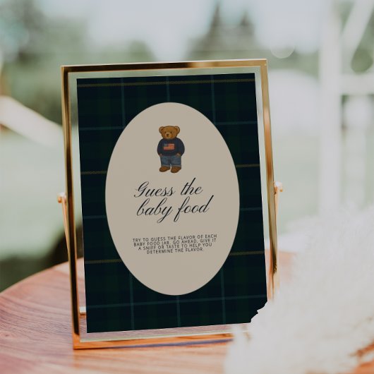 Preppy Polo Teddy Bear Guess the Baby Food Sign