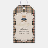 Preppy Polo Teddy Bear Luxury Beige Baby Shower ギフトタグ (正面)