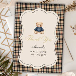 Preppy Polo Teddy Bear Luxury Beige Baby Shower サンキューカード