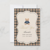 Preppy Polo Teddy Bear Luxury Beige Baby Shower サンキューカード (正面)