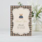 Preppy Polo Teddy Bear Luxury Beige Baby Shower サンキューカード (スタンド正面)