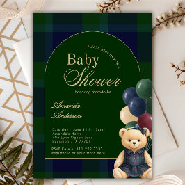 Preppy Polo Teddy Bear Luxury Girl Baby Shower 招待状