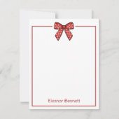 Preppy Red and White Hearts Bow Personalized ノートカード (正面)