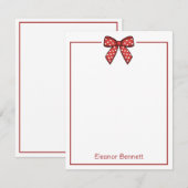 Preppy Red and White Hearts Bow Personalized ノートカード (正面/裏面)