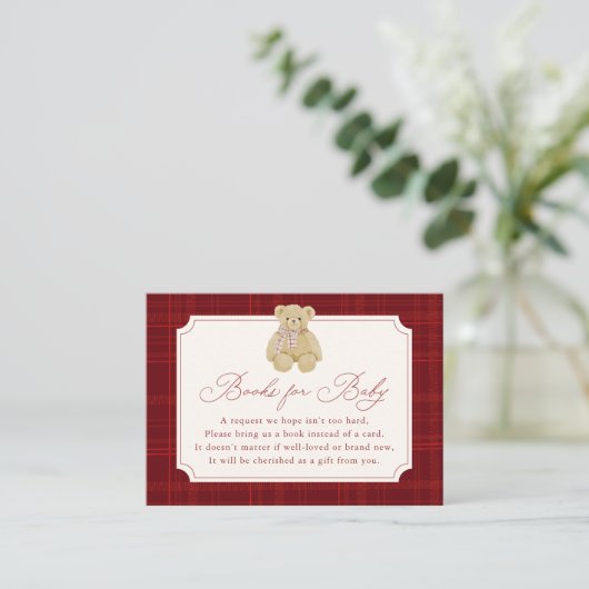 Preppy Red Plaid Teddy Bear Book Request エンクロージャーカード (スタンド正面)