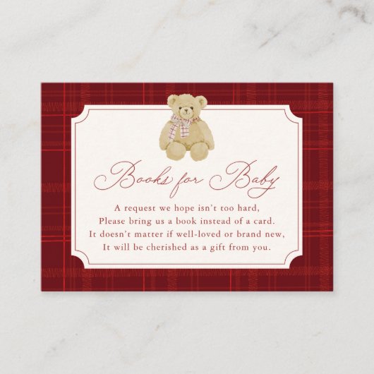 Preppy Red Plaid Teddy Bear Book Request エンクロージャーカード (正面)