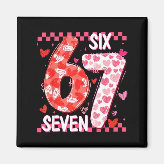 Preppy Retro Coquette Bow 6 7 Six Seven Love Valen マグネット (正面)