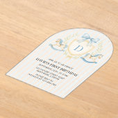 Preppy Rocking Horse Boy First Birthday アクリル招待状 (レイダウン)