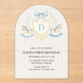 Preppy Rocking Horse Boy First Birthday アクリル招待状 (正面)