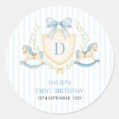 Preppy Rocking Horse Boy First Birthday ラウンドシール (正面)
