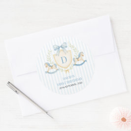 Preppy Rocking Horse Boy First Birthday ラウンドシール