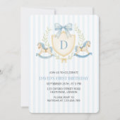 Preppy Rocking Horse Boy First Birthday 招待状 (正面)