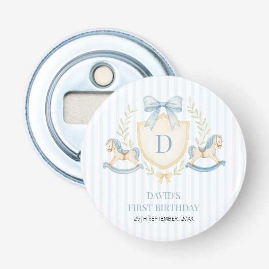 Preppy Rocking Horse Boy First Birthday 栓抜き (正面)