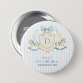 Preppy Rocking Horse Boy First Birthday 缶バッジ (正面&裏面)