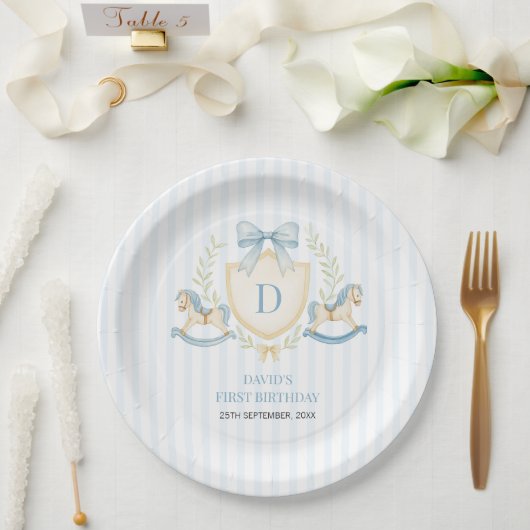 Preppy Rocking Horse First Birthday ペーパープレート (ウェディング)