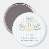 Preppy Rocking Horse First Birthday マグネット (正面/裏面)