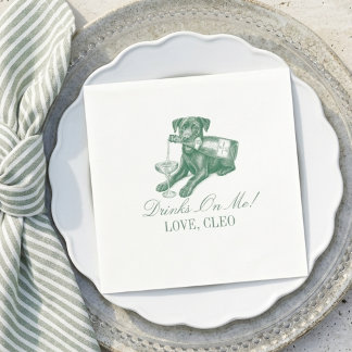 Preppy Sage Green Labrador Champagne Wedding スタンダードカクテルナプキン