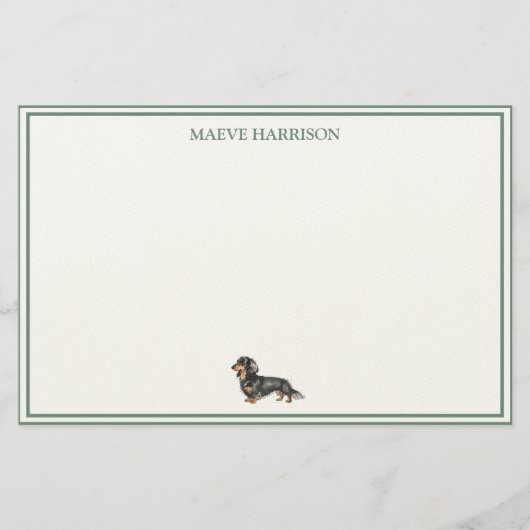 Preppy Sage Green Stripe Dachshund 便箋 (正面)