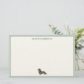 Preppy Sage Green Stripe Dachshund 便箋 (スタンド正面)