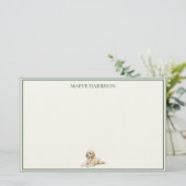 Preppy Sage Green Stripe Golden Doodle 便箋 (スタンド正面)