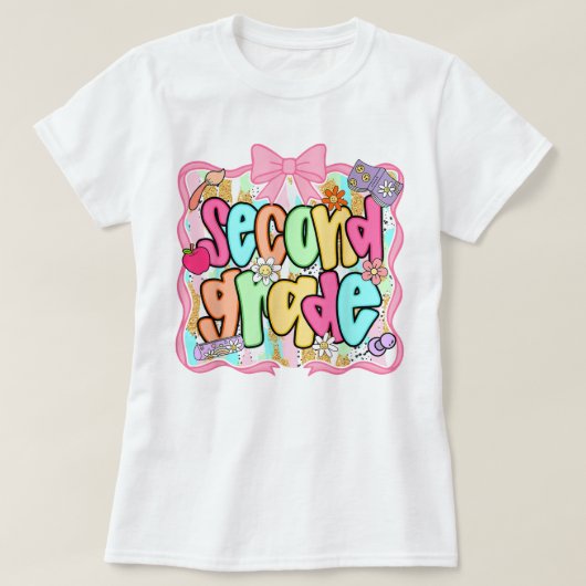 Preppy Second Grade 2nd Grade Teachers Girls Tシャツ (デザイン正面)