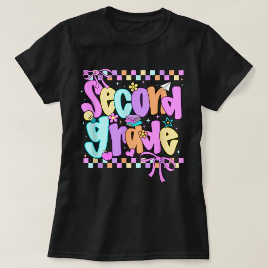 Preppy Second Grade 2nd Grade Teachers Girls Tシャツ (デザイン正面)
