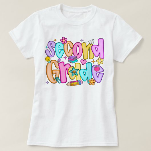 Preppy Second Grade 2nd Grade Teachers Girls Tシャツ (デザイン正面)