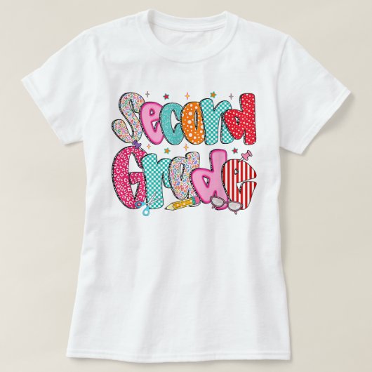 Preppy Second Grade 2nd Grade Teachers Girls Tシャツ (デザイン正面)