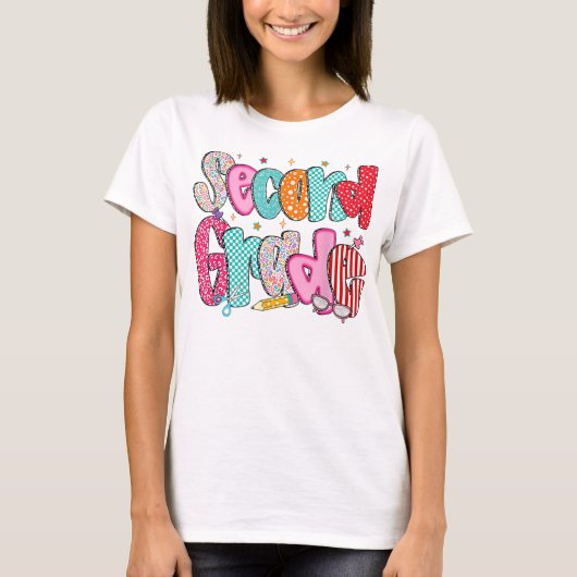 Preppy Second Grade 2nd Grade Teachers Girls Tシャツ (正面)