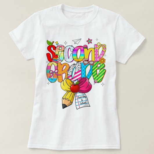 Preppy Second Grade 2nd Grade Teachers Girls Tシャツ (デザイン正面)